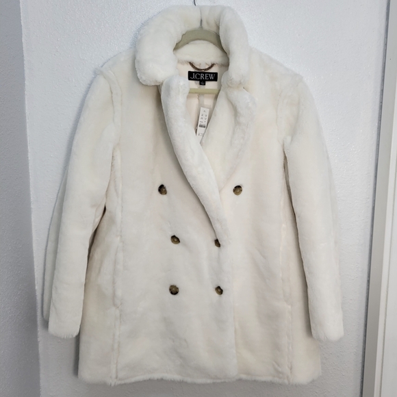 J Crew Faux-fur peacoat CF697 Size L NWT Winter White - Picture 4 of 8